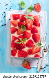 Delicious Strawberry Jelly Cake Made Gluten Free. Gelatin Cake With Fruits.