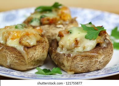 Delicious Stuffed Mushrooms With Meat And Cheese.