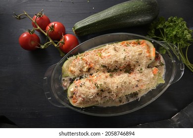 A Delicious Stuffed Zucchini In A Glass Baking Tray