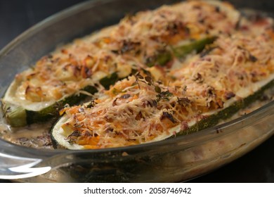 A Delicious Stuffed Zucchini In A Glass Baking Tray