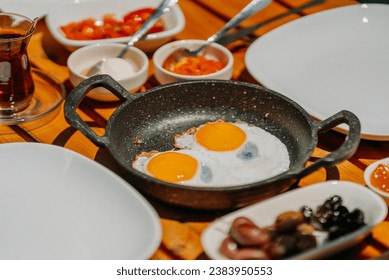 Delicious sunny side up in breaksfast table