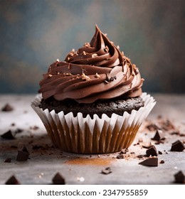 Delicious sweet chocolate cupcake on the table photography