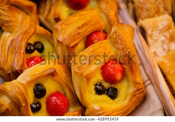 Delicious Sweet Puff Pastry Decorated Strawberry Stock Photo Edit