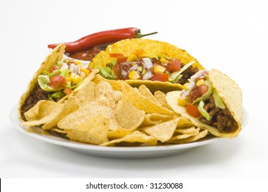 Delicious Taco, Mexican Food Isolated Over White