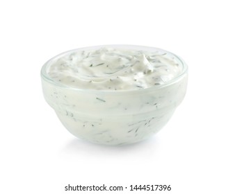 Delicious Tartar Sauce In Bowl On White Background