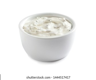 Delicious Tartar Sauce In Bowl On White Background