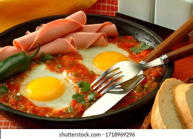 Delicious Tex Mex Breakfast With Ham And Eggs