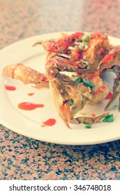 Delicious Thai Fried Crab Legs With Sweet Red Sauce Drizzle