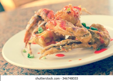 Delicious Thai Fried Crab Legs With Sweet Red Sauce Drizzle