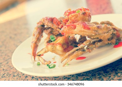 Delicious Thai Fried Crab Legs With Sweet Red Sauce Drizzle