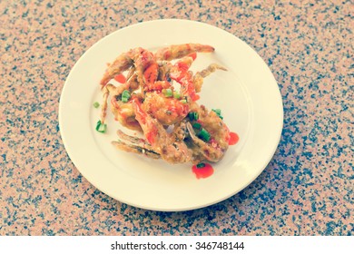 Delicious Thai Fried Crab Legs With Sweet Red Sauce Drizzle