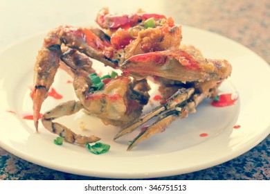 Delicious Thai Fried Crab Legs With Sweet Red Sauce Drizzle