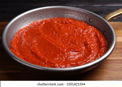 Delicious Tomato Sauce In Pan, Closeup View