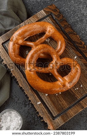 Delicious traditional Bavarian Brezeln or pretzels with a brown salty crust. German Pretzel called Brezel. Oktoberfest.