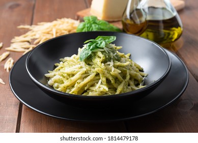 Delicious trofie pasta with pesto sauce, Italian Food