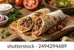 Delicious Turkish Doner Kebabs in Pita Bread for your background business, poster, wallpaper, banner, backdrop, greeting cards, and advertising for business entities or brands.