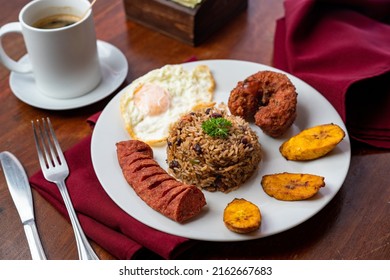 Delicious typical Costa Rican breakfast with coffee 