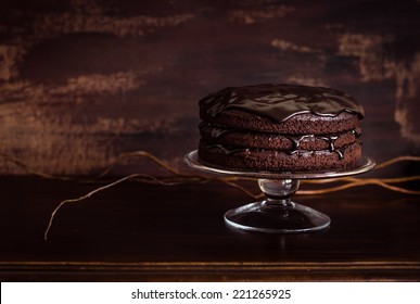 Delicious vegan chocolate cake. Selective focus.