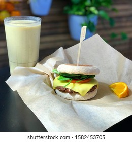 Delicious vegan sausage breakfast sandwich. - Powered by Shutterstock