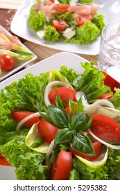 Delicious vegetable salad with tomato, onion and cucumber
