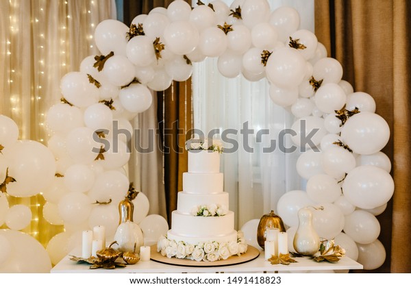 Delicious Wedding Reception Cake On Background Stock Photo Edit