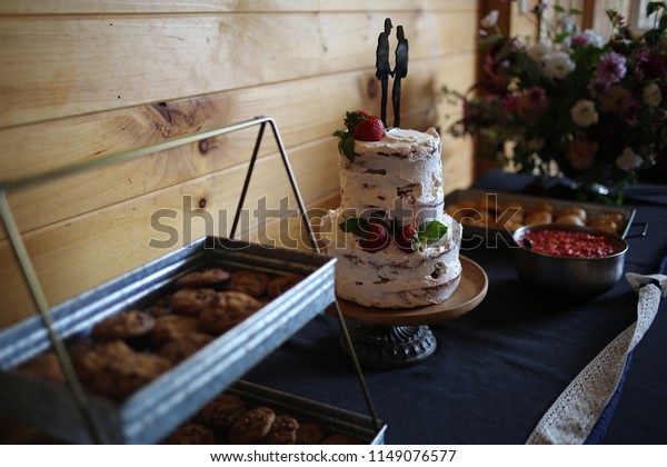 Delicious Wedding Reception Dessert Table Wedding Stock Photo