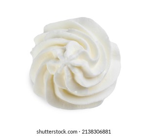 Delicious whipped cream isolated on white, top view