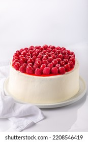 Delicious White Sponge Cake With Raspberries