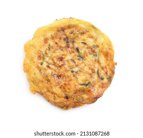 Delicious Zucchini Fritter Isolated On White, Top View