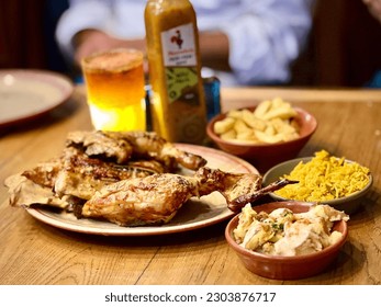 Deliciuos chicken meal with drink