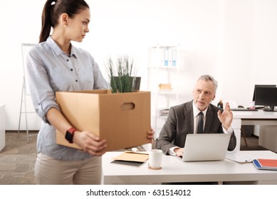 Delighted Employee Saying Goodbye To His Secretary