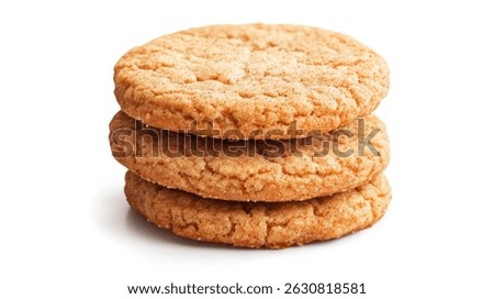 A delightful stack of three snickerdoodle cookies isolated on a white background. 