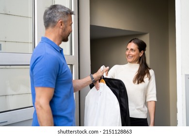 Delivering Dry Cleaning Service Package. Commercial Clothes Chemic Laundry - Shutterstock ID 2151128863