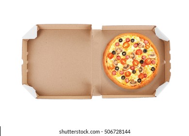 Pizza Cardboard Box Against Dark Background Stock Photo (Edit Now ...