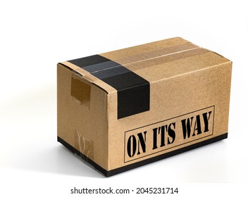 A Delivery Box With Text On Its Way On One Of The Sides On White Background