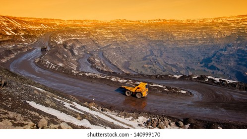 delivery by the motor transport of iron ore from a pit - Shutterstock ID 140999170