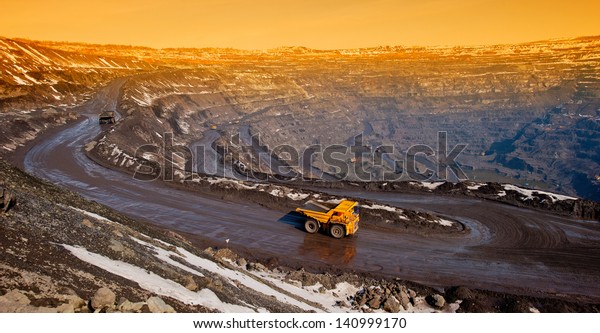 delivery by\
the motor transport of iron ore from a\
pit