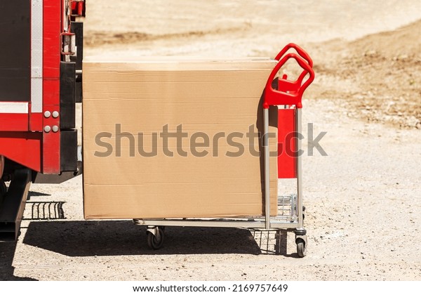 Delivery
Carrying Cardboard Box in Hand Truck Trolley from Van. Delivery
Parcel to any place any time. Post
Service