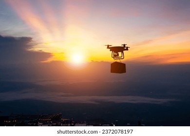 Delivery drone air transport technology, silhouette - Powered by Shutterstock