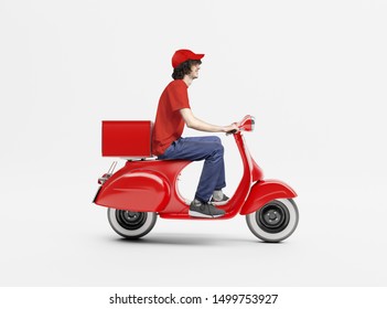 Delivery man with red scooter.  - Shutterstock ID 1499753927