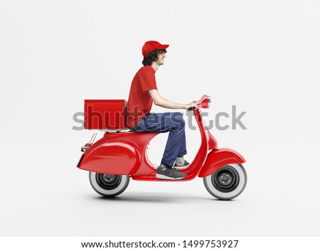 Delivery man with red scooter. 