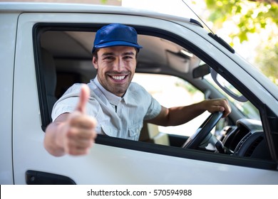 Delivery Man Sitting His Van Thumbs Stock Photo 570594988 | Shutterstock