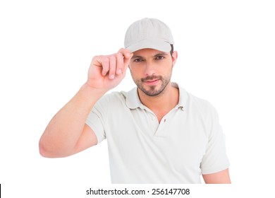 Delivery Man Wearing Cap On White Background