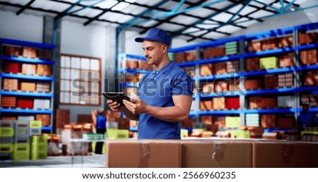 Delivery Man Worker Using Tablet For Transport Service