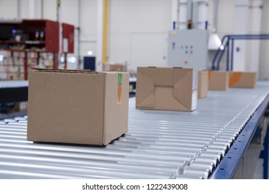 Cardboard Boxes On Conveyor Rollers Ready Stock Photo 1572737593 ...