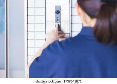 Delivery Person And Door Bell With Intercom And Camera