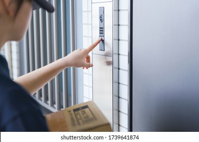 delivery person and door bell with intercom and camera - Powered by Shutterstock