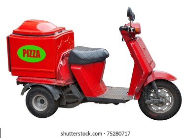 Delivery Scooter For Pizza Isolated On White. Clipping Path Included.