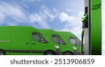 Delivery vans with biofuel filling station. Green fleet.