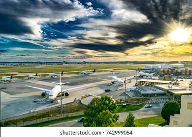 A Delta Air Lines Boeing 777-200LR And Other Delta Commercial Airliners Parked At The North Maintenance Parking Bay At Hartsfield-Jackson Atlanta International Airport On October 1, 2017 